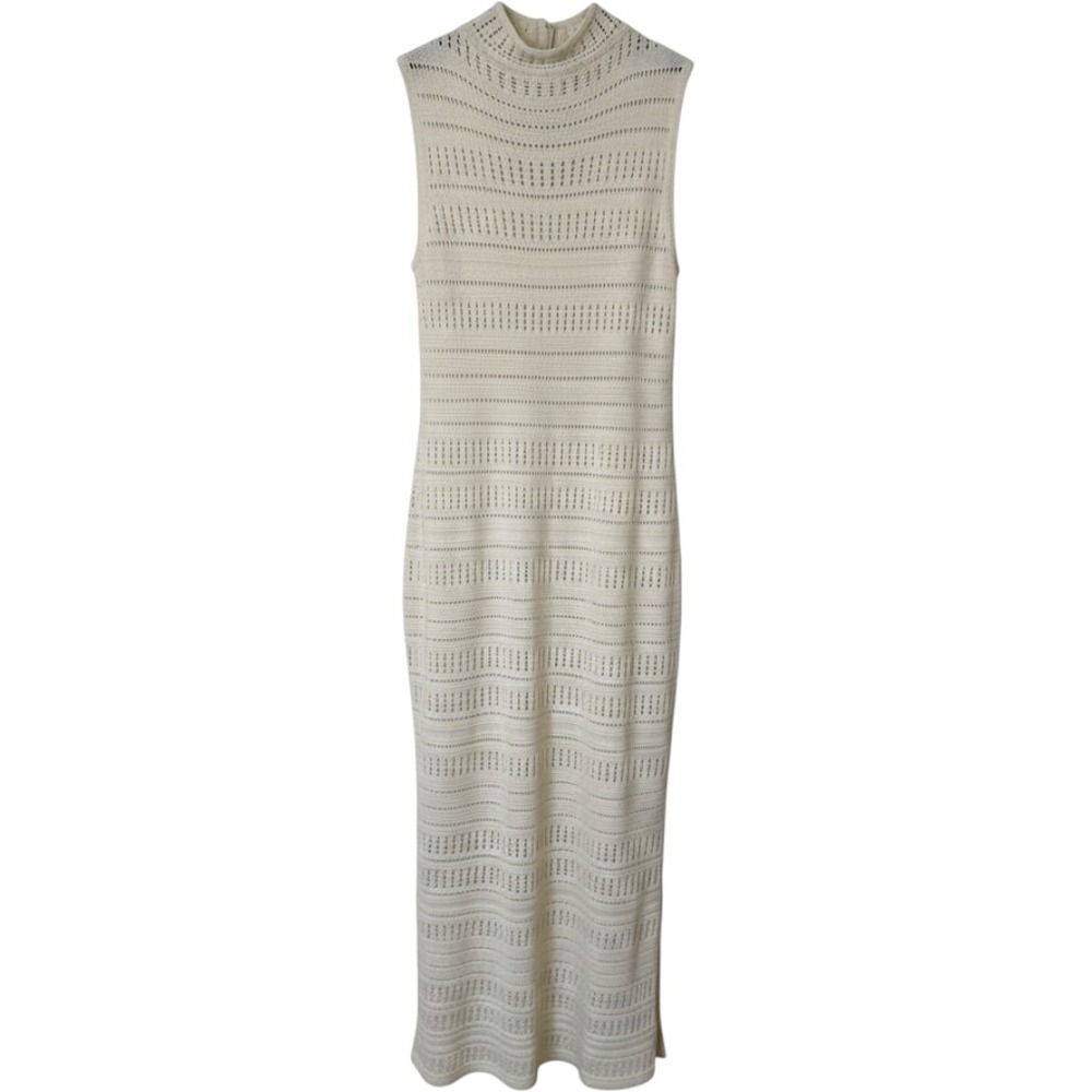 Haven Well Within Cream Organic Cotton Pointelle Knit Mock Neck Maxi Dress XXS